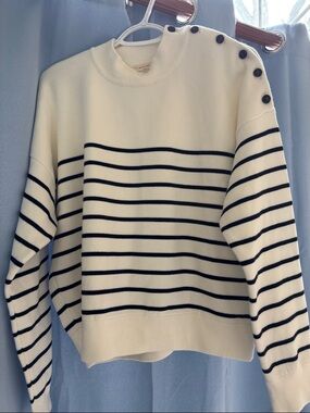 Sezane Cream Sweater with Black Stripes